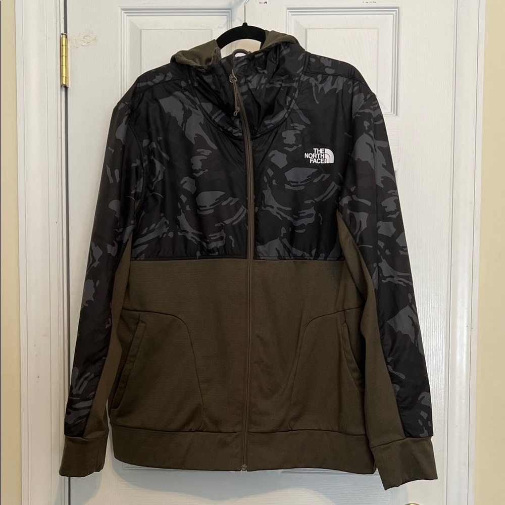 The North Face Olive & Black Camo Hooded Zip Jacket